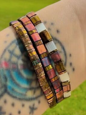 Handcrafted Multicolor Tile Stretch Bracelet Set - Women Accessories